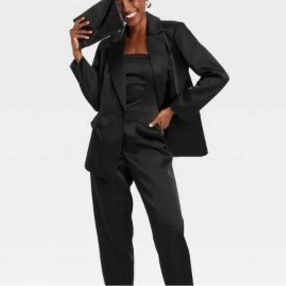 Black satin blazer - oversized relaxed fit collared & button front detail - Picture 3 of 11